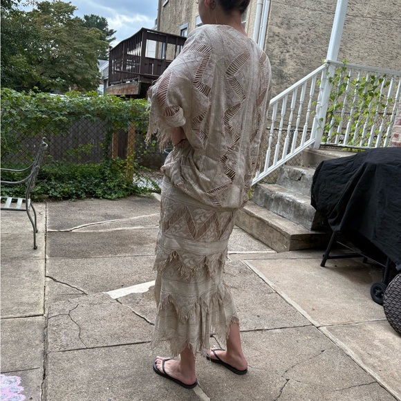 Vintage Damiano Neiman Marcus Metallic Gold Knit Fringe Maxi Dress M - Picture 12 of 13